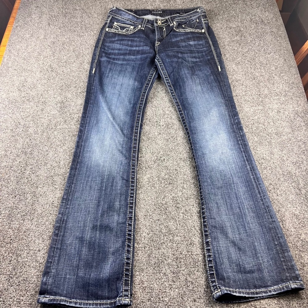 Vigoss The Chelsea Bootcut Jeans Dark Wash Rhinestone Embroidered Size 6 L33